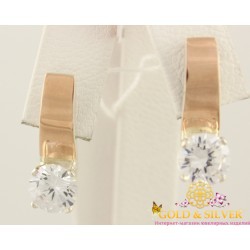 Серебряные серьги с золотой пластиной и одним камнем 043510